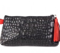 Black Croco Leather Purse With Red Leather Tassel – Carnet de Mode – Odzież Damska – Akcesoria – Portfele & Portmonetki, Torby Damskie – Kopertówki – ,