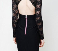 Black Lace Panel Backless Long Sleeve Bodycon Dress – Choies – Odzież Damska – Suknie – ,
