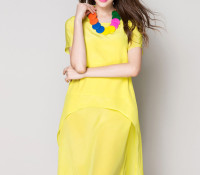 Yellow Round Neck Asymmetric Ruffle Hem Midi Dress – Choies – Odzież Damska – Suknie – ,