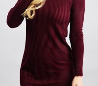 Burgundy Striped Round Neck Slim Fit Knit Dress – OASAP – Odzież Damska – Suknie – ,