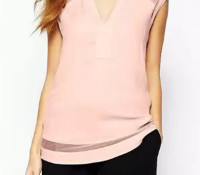 Pink V-neck Sheer Panel Sleeveless Blouse – Choies – Odzież Damska – Bluzki i tuniki – ,