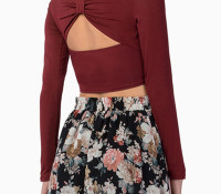 Wine Red Ruched Bow Cut Out Back Crop Top – Choies –