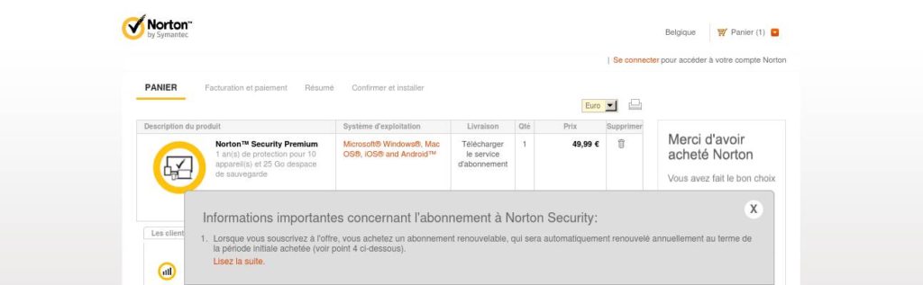 BE Français - Norton Security Premium - 15€ de réduction (Cart)